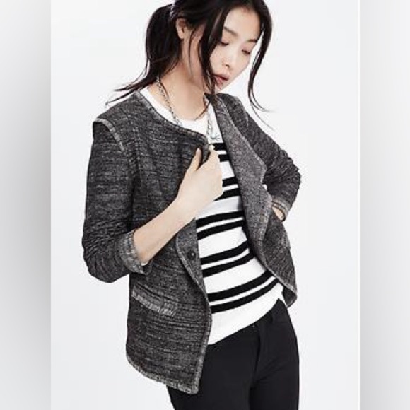 Banana Republic Grey Black Tweed Wool Snap Front Blazer Jacket Size XL - Picture 16 of 16